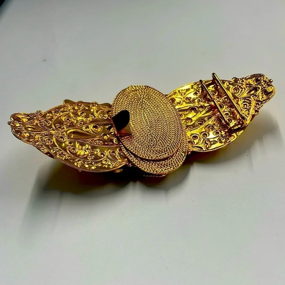 Large Goldtone 5.5” Butterfly Floral Ornate Belt Buckle